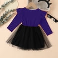 thumbnail image 6 of Zylarhe Girls Halloween Toddler Kids Cosplay Long Sleeve Cartoon Prints Mesh Dress Outfit Dark Purple 3-4 Years, 6 of 9