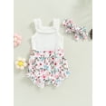thumbnail image 4 of Baby Girls Shorts Set, Sleeveless Romper + Flower/Rainbow/Butterfly Print Shorts + Hairband, 4 of 10
