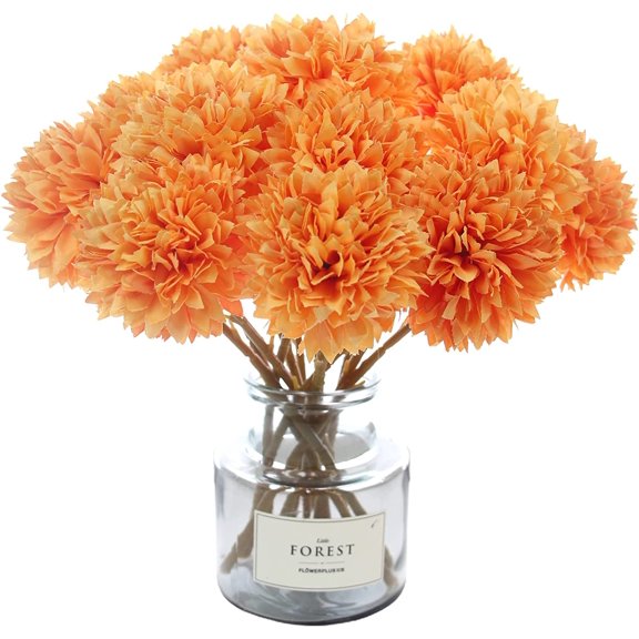 Nvzi 12Pcs Artificial Chrysanthemum Flowers Faux Red Ball Flowers Burgundy Fall Flowers for Christmas (Orange)