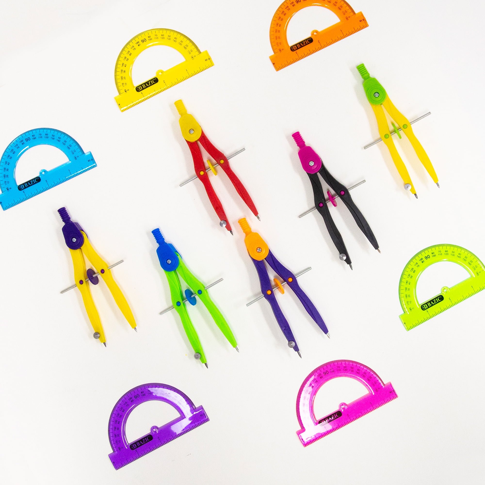 BAZIC 5-Piece Geometry Ruler Combination Sets w/ Center Wheel Compass, 24-Pack