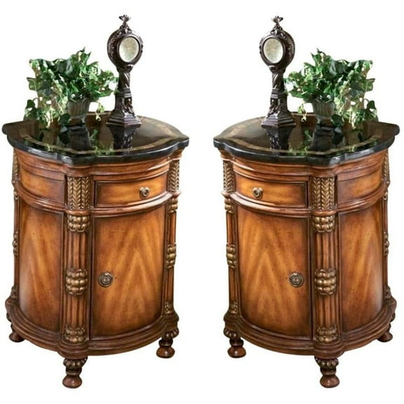 Home Square Heritage Fossil Stone Top Drum End Table - Set of 2