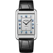 Rotary Men's Watch Cambridge Rectangle 42mm Silver Dial Black Leather Strap GS05280/70