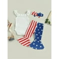 thumbnail image 3 of Aunavey Infant Baby Girl 4th of July Outfits Romper Flare Pants Bell-Bottom Leggings 2Piece Set, 3 of 8