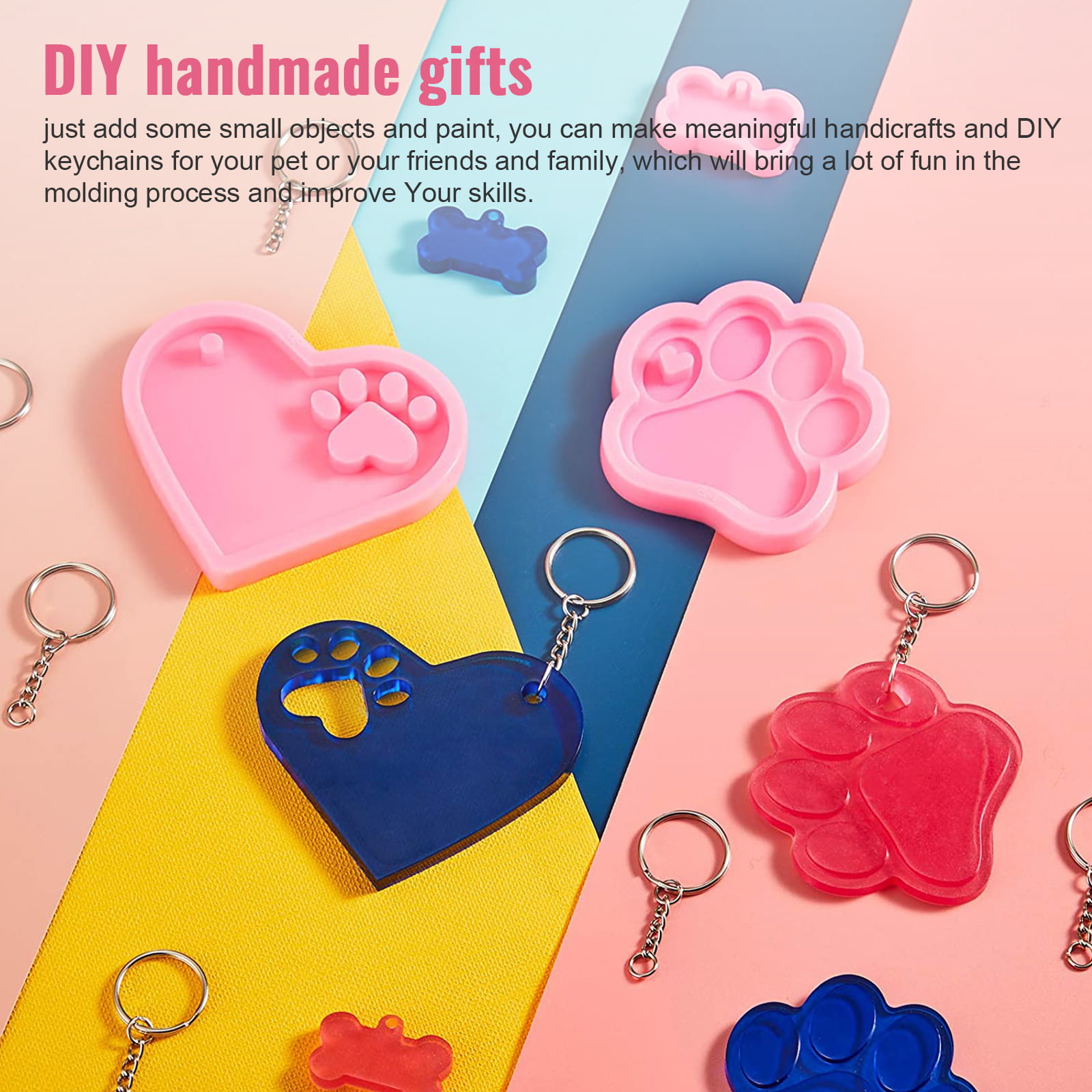 Keychain Silicone Resin Molds Heart Bear Dog Paw Candy Fondant Mold US