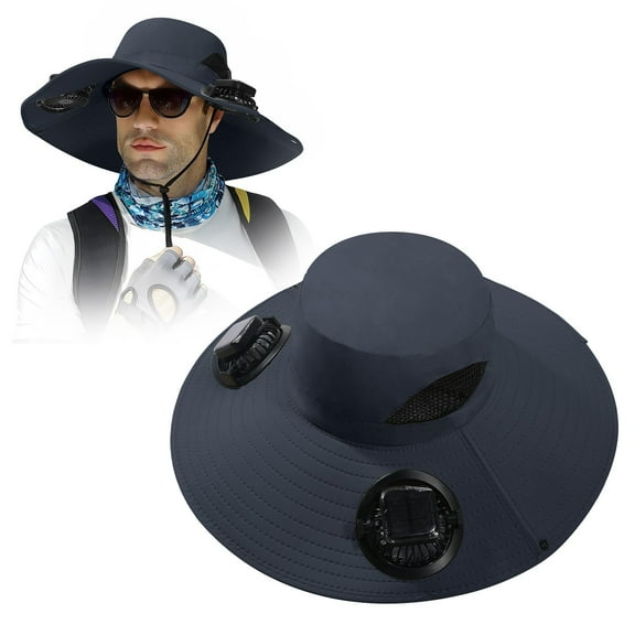Wide Brim Sun Hat with Solar Fan - UPF 50  UV Protection Cooling Bucket Hat - USB Rechargeable Fan for Outdoor Activities & Summer Wear