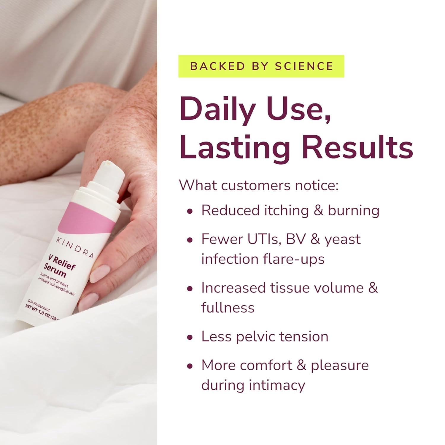 Kindra V Serum Vaginal Moisturizer - OBGYN Recommended For Itching, Burning, Vaginal Atrophy, UTI BV Infection Odor Prevention, with Hyaluronic Acid, Estrogen-Free, pH-Balanced - 60 Applications