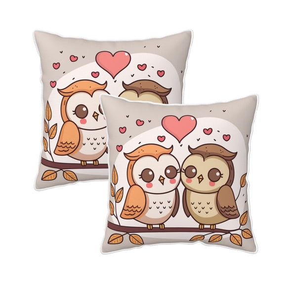 Velvet Decorative Throw Pillow Covers Set of 2, Soft Square Cushion Cover with Invisible Zipper Romance Love Owl Printing, 20"x20"