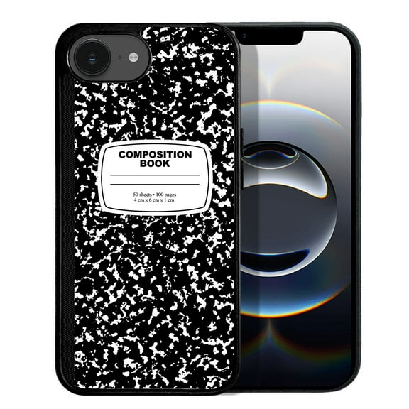 WIRESTER Shockproof Soft Rubber Cover Case for Apple iPhone 16e 6.1" 2025, Black Composition Book