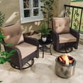 thumbnail image 3 of ALAULM 3PCS Outdoor Conversation Sets with 19" Smokeless Stove, Outdoor Swivel Glider Chair with Glass Top Side Table, Fire Pit Comes with Waterproof Cover and Fire Poker, for Porch Backyard, Sand, 3 of 7