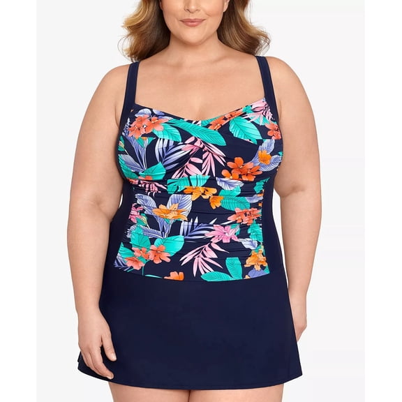 Swim Solutions Womens Plus Size Swimdress Tummy-Control  22W