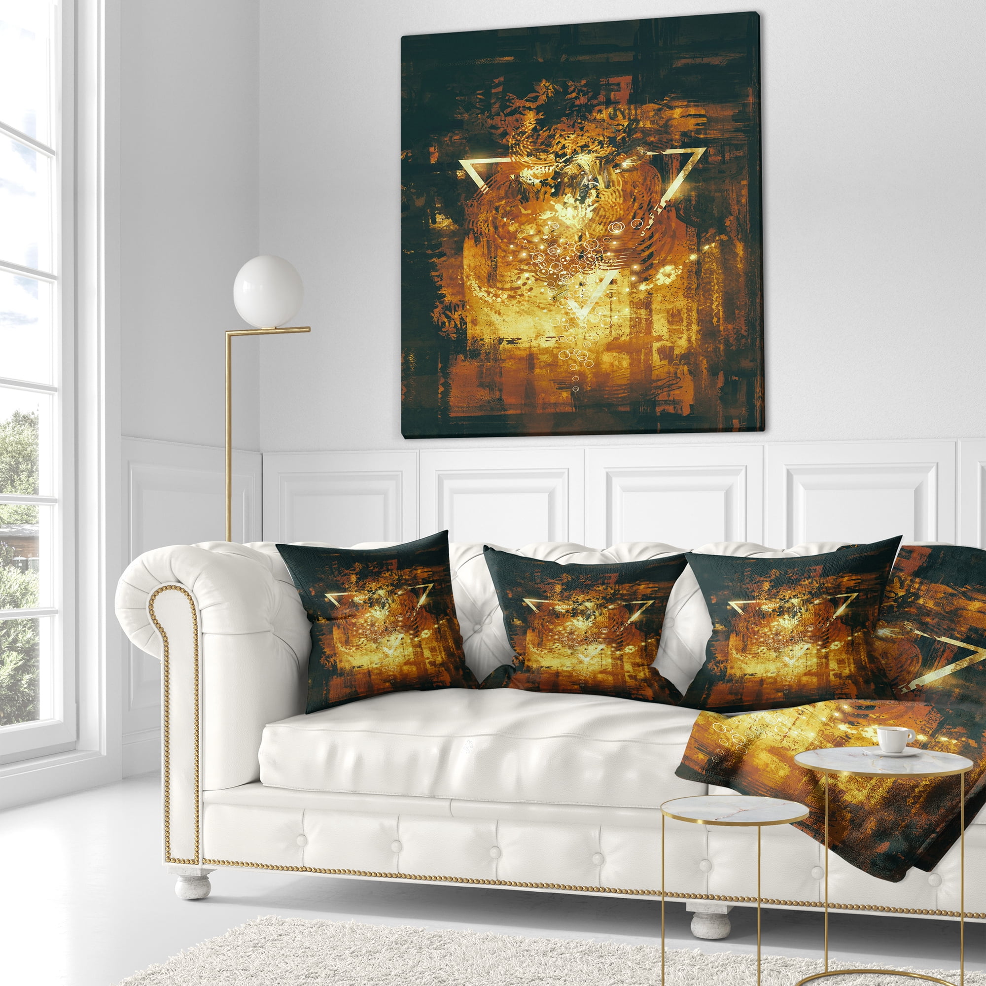 Designart Abstract Golden Elements - Abstract Throw Pillow - 16x16