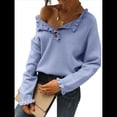 thumbnail image 3 of Suéteres de Mujer, Ropa de Otoño e Invierno, Jersey de Punto Informal de Larga con Botones y Volantes y Cuello Redondo Azul XL, 3 of 8