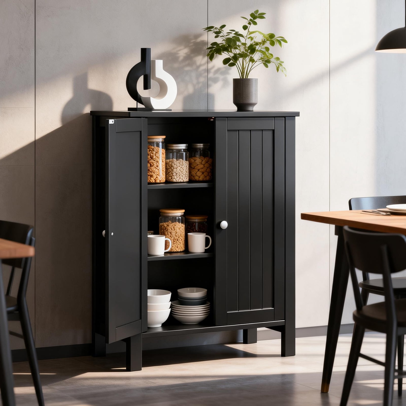 Ktaxon Bathroom Floor Cabinet Storage with 2 Doors and Adjustable Shelves, Black