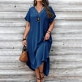 thumbnail image 2 of Robes Grande Taille Décontractées Col en V Couleur Unie Coupe Ample Robe Grande Taille Plage Robe d'Invité de Mariage Bleue XXXXXL, 2 of 6