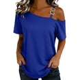 thumbnail image 2 of Gamivast Off The Shoulder Tops for Women Asymmetrical Short Sleeve Loose Fit Casual Tops Metal Strap Detail Summer Going out Daily Vacation Travel Party Weekend Wear outfits, 2 of 6