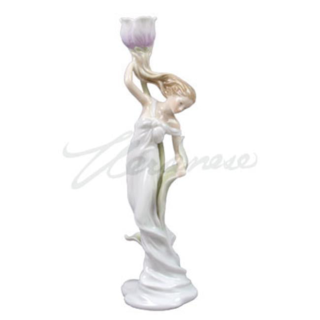 10.25 Inch Porcelain Candleholder Maiden in White White Tulip