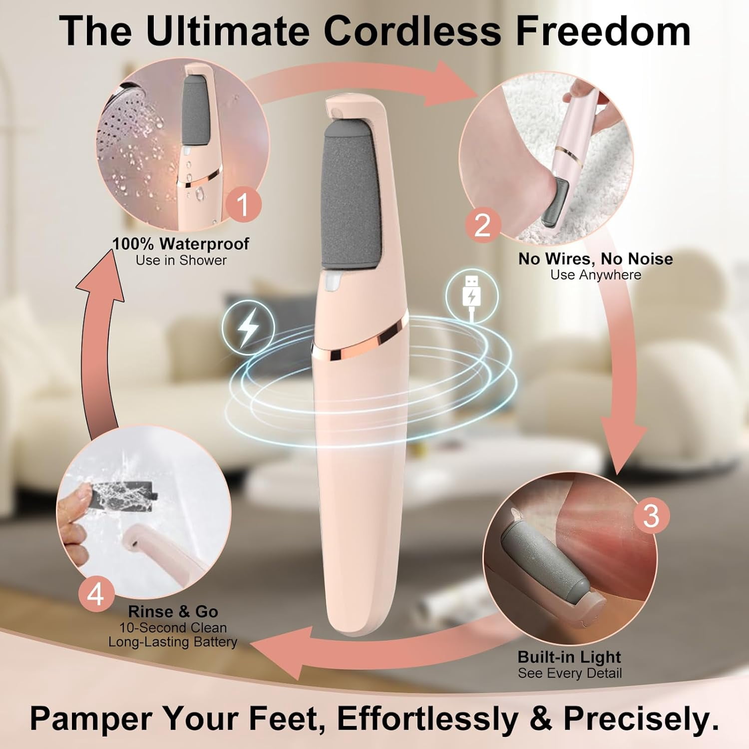 Aorsher Electric Callus Remover with 2 Durable Heads, Rechargeable Professional Cordless Hard Skin Removal for Dry &Dead Cracked Skin, Foot Pedicure Tool for Feet