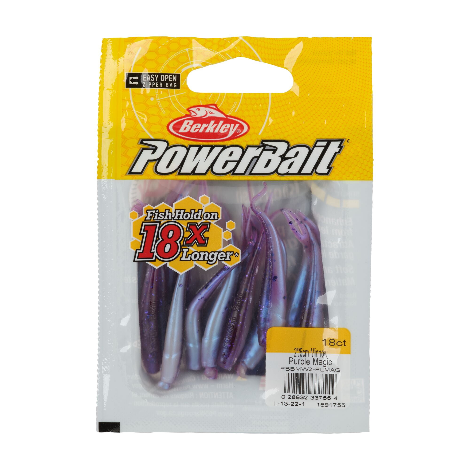 Berkley PowerBait® Minnow, 2 in, Pre-Rigged Baits, Purple Magic (18-count)