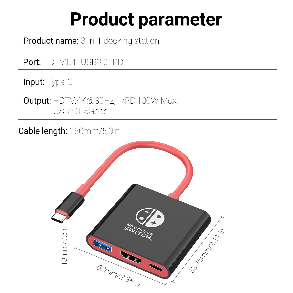 DOONJIEY Portable Switch TV Dock Station 3 in 1 USB-C Hub with 4K HDTV,USB3.0,PD 100W Ports for Nintendo Switch/OLED Steam Deck Mac Pro