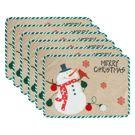 

Merry Christmas Placemats Set of 6 with Snowman Printed 13 x 18 Inch