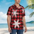 thumbnail image 5 of Daiia Snowflakes On A Buffalo Plaid Hawaiian Shirt for Men Gentle Cotton Regular Short Sleeve Casual-Small, 5 of 9