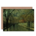 thumbnail image 1 of John Atkinson Grimshaw Figures Moonlit Lane Rain Greetings Card Plus Envelope Blank inside, 1 of 3