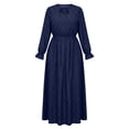 thumbnail image 4 of Aimik Women's V-Neck Long Sleeve Polka Dot Maxi Dress Elastic Waist Side Slit Flowy A-Line Swing Dress, 4 of 6