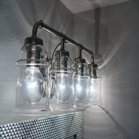 Toledo 3 Light Satin Nickel Industrial Jar Bathroom Vanity Fixture