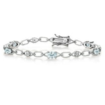 Gem Stone King 925 Sterling Silver Sky Blue Aquamarine and Round White Lab Grown Diamond Tennis Bracelet for Women (3.04 Cttw, Gemstone Birthstone, Oval 6X4MM, 7.25 inches)