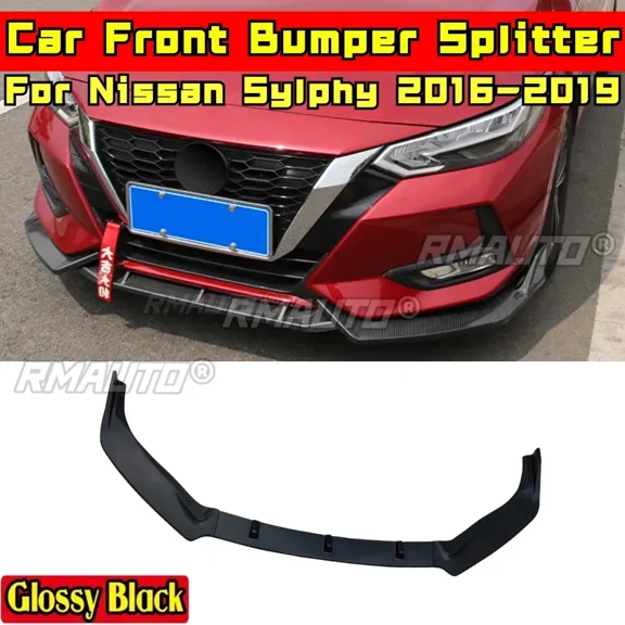 For Nissan Sylphy 2016-2019 Body Kit Front Bumper Lip Gloss Black Sport Style Front Bumper Splitter Diffuser Car Accessories