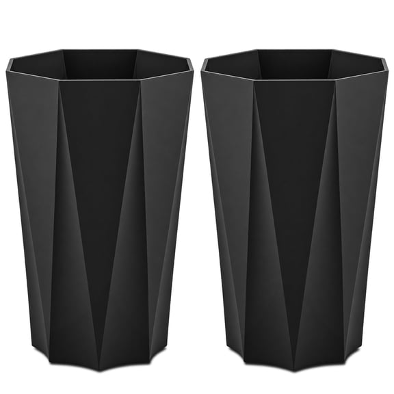 FOUKUS Tall Planters Large Plant Pot Set of 2 - 15.7 Inch Geometric Flower Pots for Outdoor Plants with Drainage Holes & Plugs, Large Planter Pot for Front Porch, Patio & Living Room, Black