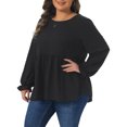 thumbnail image 2 of DARING DIVA Women's Plus Babydoll Round Neck Tiered Swiss Dots Blouse 1X Black, 2 of 6