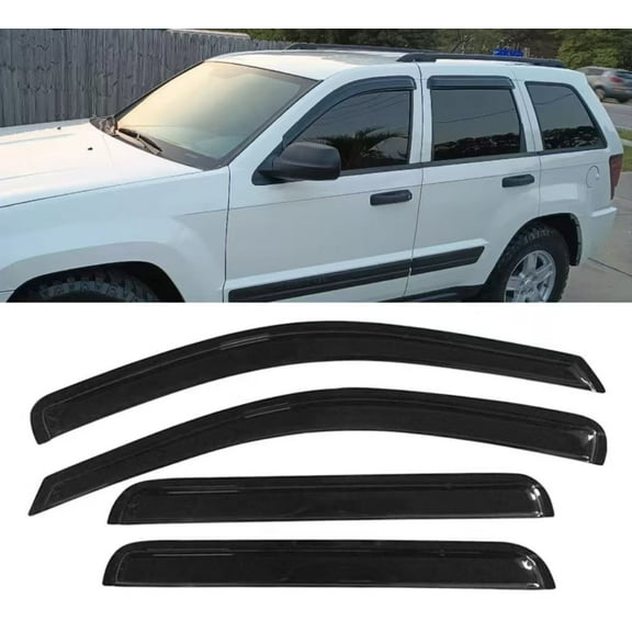 Side Window Visor Rain Guards —Out-Channel, Compatible with 2005 - 2010 Jeep Grand Cherokee, 4pcs Dark Smoke Wind Deflectors, UV-Resistant