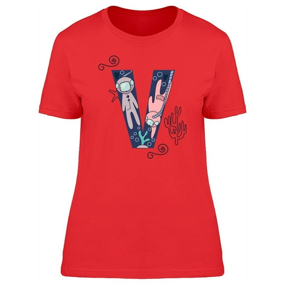 Sea Life Letter V T-Shirt Women -Image by Shutterstock, Female Large