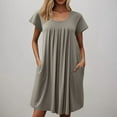 thumbnail image 4 of OSFVNOXV Midi Nightgown Dress for Women Summer Casual Ruched Front Ultra Soft Breathable Short Sleeve Flowy Knee Length Sleep Shirt Dress with Pockets, 4 of 7