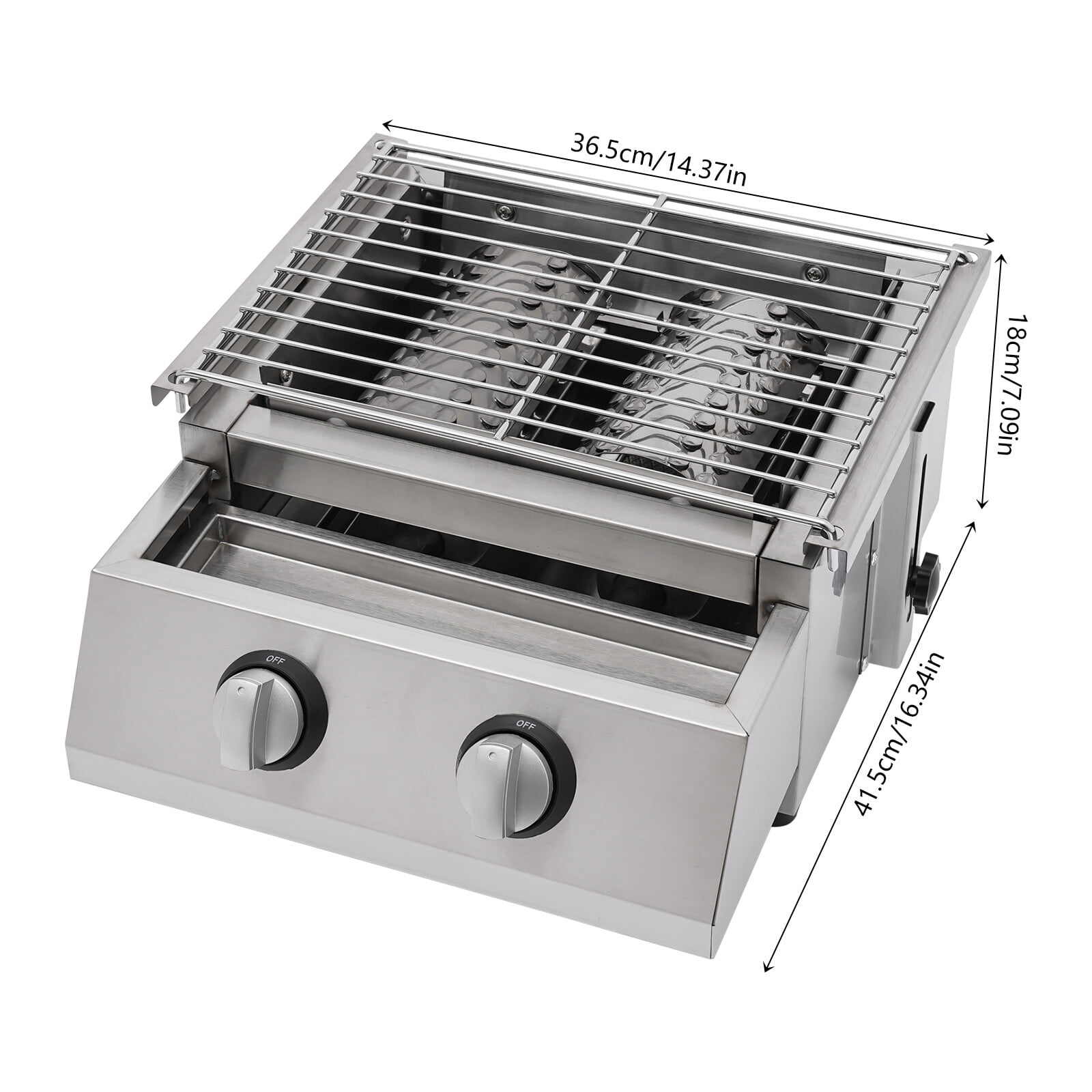 Propane Gas Grill 2 Burners Stainless Steel Grill Outdoor Barbeque Cooking BBQ For Camping, Picnics