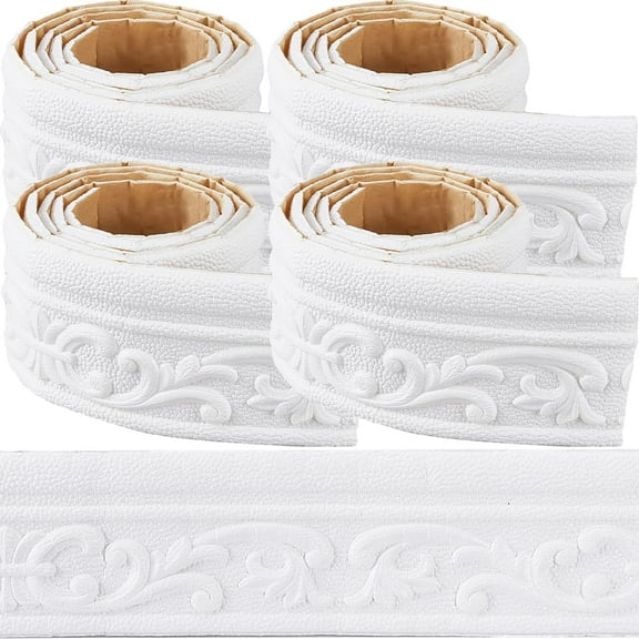 330x3.1in Molding Peel and Stick Foam White Self Adhesive Flexible Trim 3D Sticky Vintage Decorative Wallpaper Border Wall Edging Foam Baseboard Mirror Border Wall Lines Hotel DIY Decor White