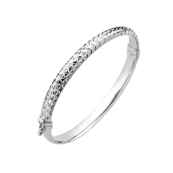 Sterling Silver Bangle Bracelet with Star Diamond Cut Design