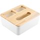 thumbnail image 3 of Estuche para servilletas, caja de pañuelos de plástico con cubierta de bambú/madera extraíble, organizador de almacenamiento para el hogar, el automóvil y la oficina (rectángulo de 3 cuadrículas), 3 of 5