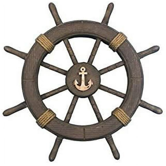Nagina International Artifact Stlye Painted Wooden Ship Wheels 18" w/Anchor Rope Motiff Center Navy Wheel for a boat