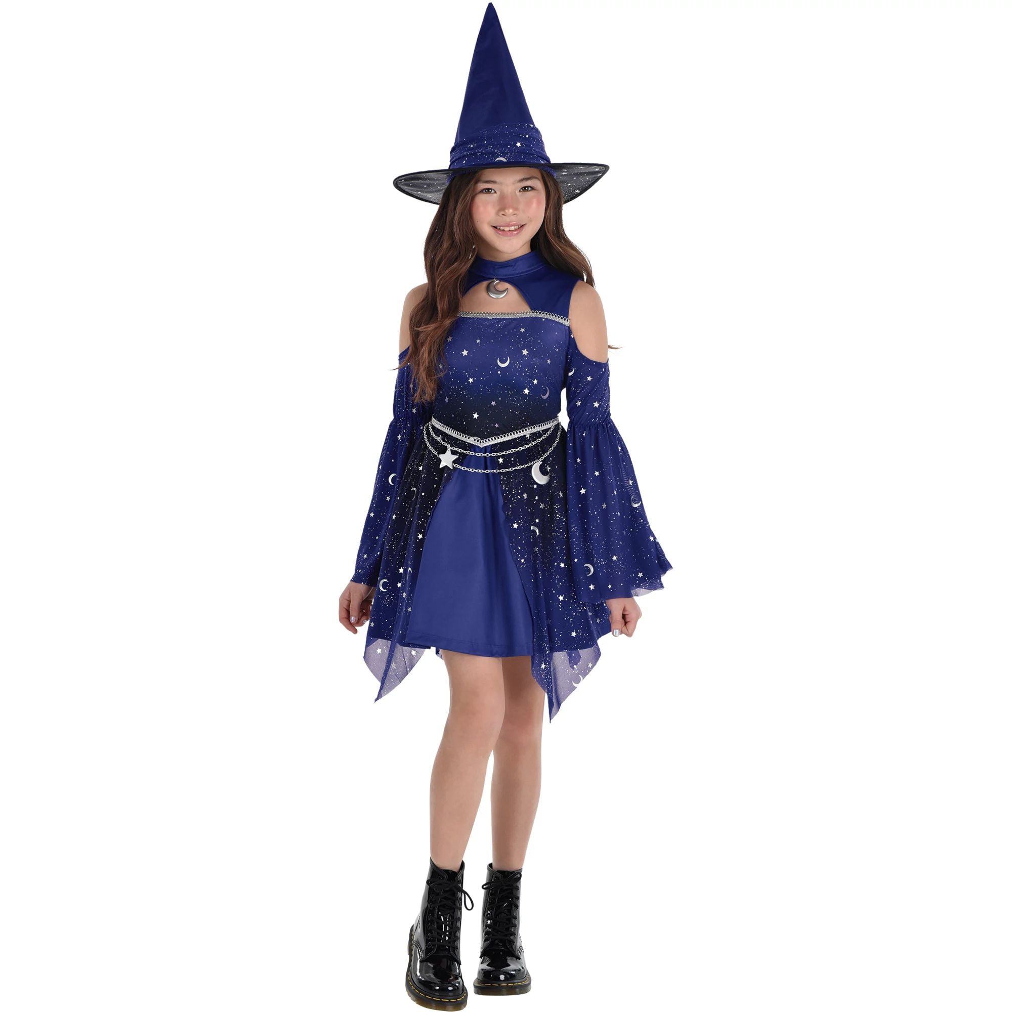 Kids Celestial Witch Costume Set - Silver Dress & Hat For Halloween (Ages 8-10, Medium) - View #10