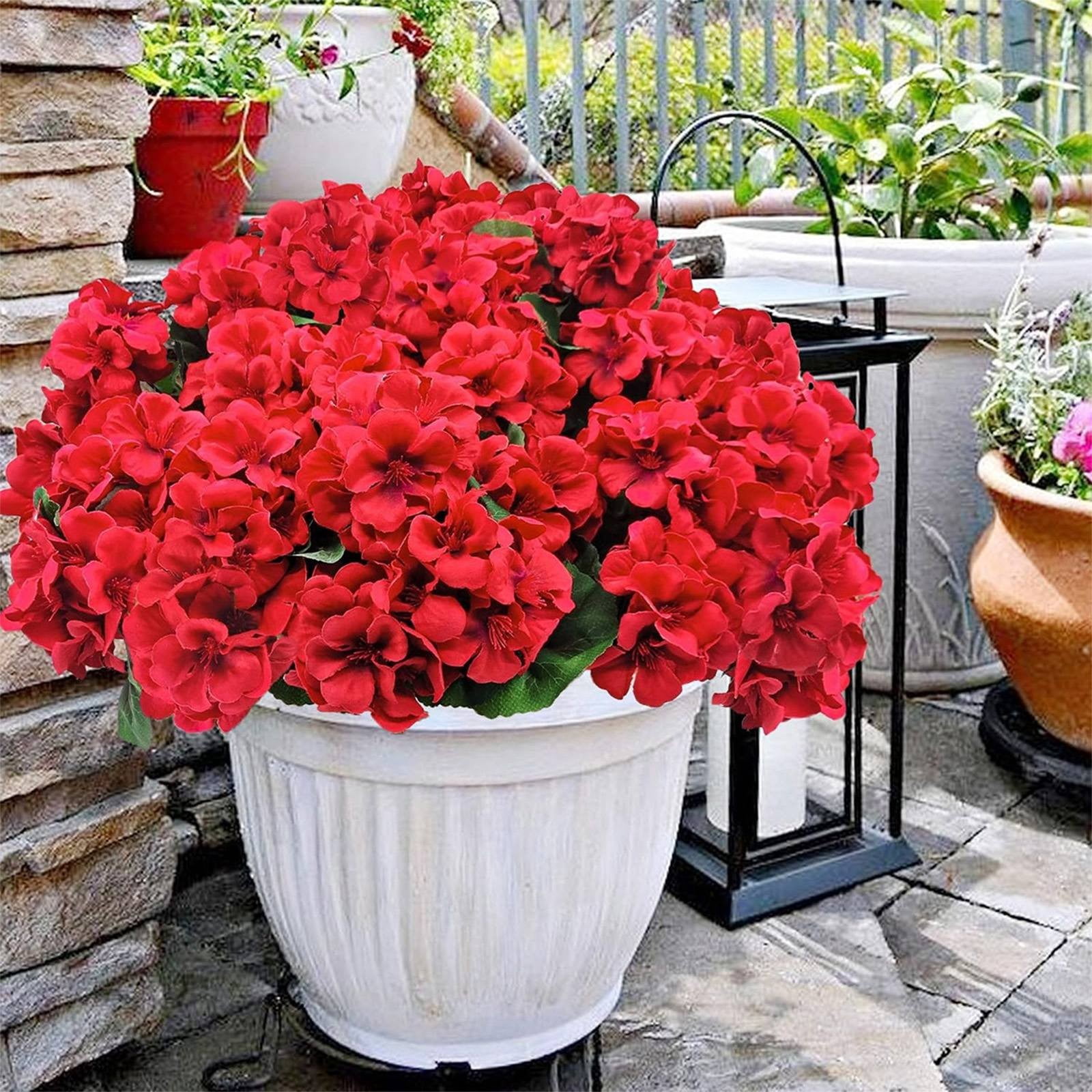 Sunxin Rose-Red Artificial Geranium Silk Fabric Flowersbundles Artificial Geranium Flowers for Outdoors Geranium Flowers Outdoor Garden Plants Faux Flower for Home Kitchen Table Centerpieces Decor
