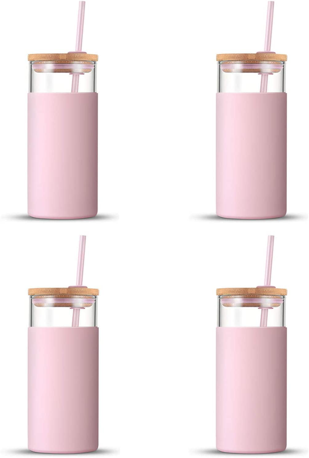 Rfvtgb 17Oz Glass Tumbler Portable Glass Water Bottle Straw Silicone Protective Sleeve Bamboo Lid-Pink 