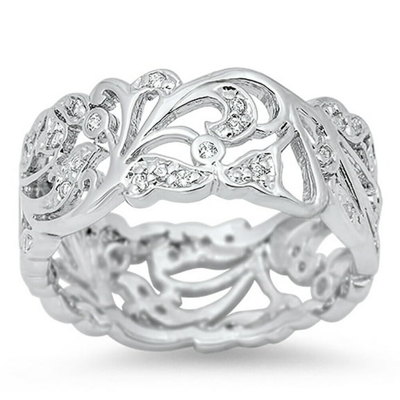 Art Deco Style Full Eternity Filigree Ring 1.7 Ct Diamond 14K White Gold Over