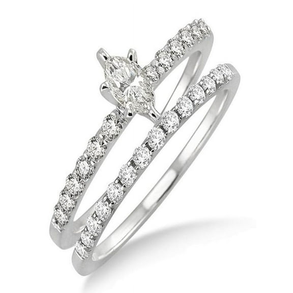 0.50 Carat Bridal Set with Marquise Cut Diamond in 10k White Gold