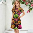 thumbnail image 4 of Grblisyd Halloween Girls Summer Dress Fashion Ruffle Short Sleeve Dresses Cute Ghost Pumpkin Print Crew Neck A-Line Dress, 4 of 5