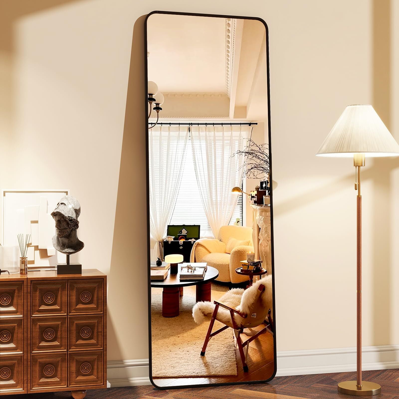 Mirstory 59"x 16.2" Full Length Mirror Standing Full Body Mirror with Rounded Corners, Black