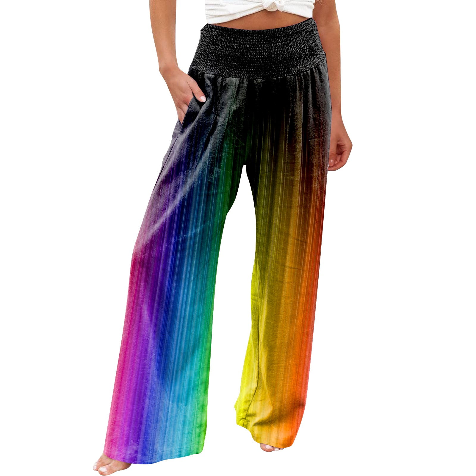 High Waisted Pants for Women, Alrise Printed Stretchy Wide Leg Beach