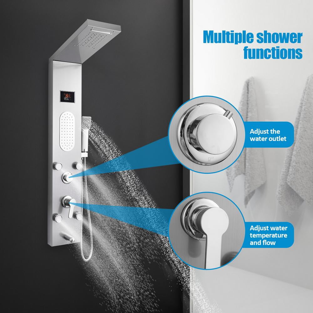 Xianers Stainless Steel Shower Panel Tower System,LED Rainfall Waterfall Shower Head Faucet Rain Massage System with Body Jets, Brushed Nickel