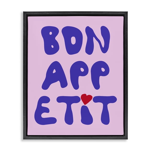 Stupell Industries Bon Appetit with Heart Food & Beverage Painting Black Floater Framed Canvas Art Print Wall Art, 17 x 21